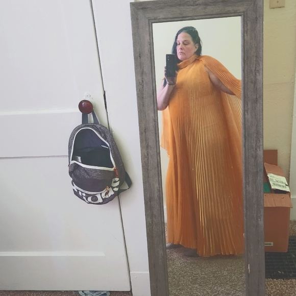 Gemy Maalouf Sz 14 Pleated Mustard Yellow Flowy Long Luxury Gown NEW WITH TAGS - Picture 9 of 12